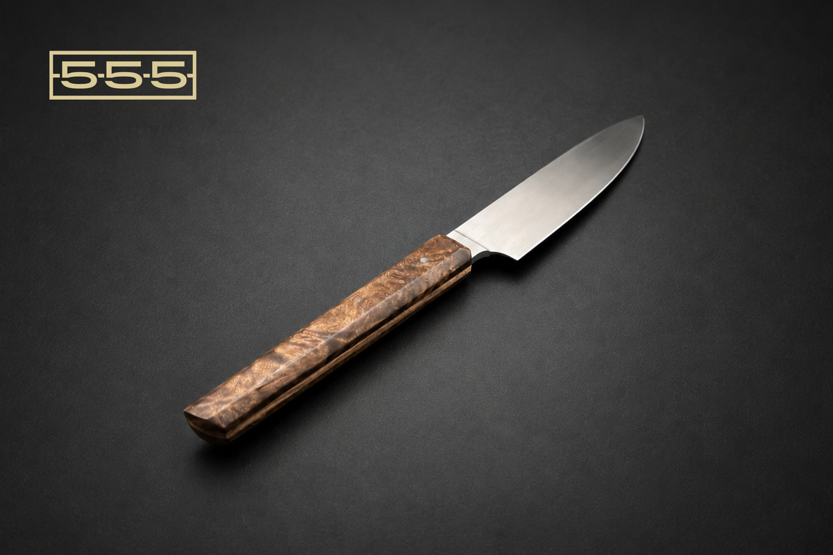 Couteau de cuisine • ronce de noyer stabilisé avec insert en olivier artisanal L'atelier 555 Octo