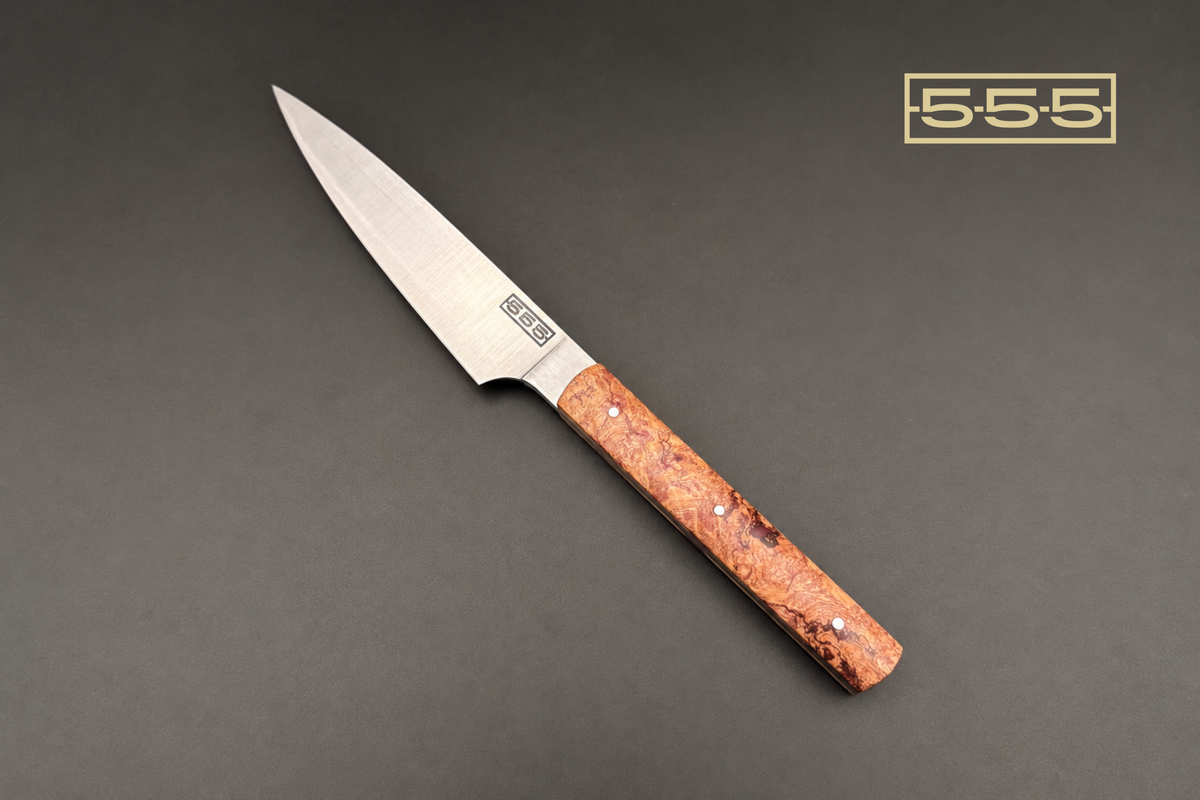 Couteau de cuisine • loupe d'érable stabilisée résine bourgogne L'atelier 555 Fulgur
